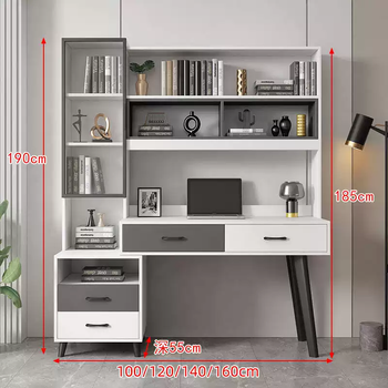 Yusenyi solid wood study home desk combination multi-functional computer desk writing desk office desk bedroom bookcase integrated table g01 warm white desk-left cabinet (installation included) 120x55x190cm