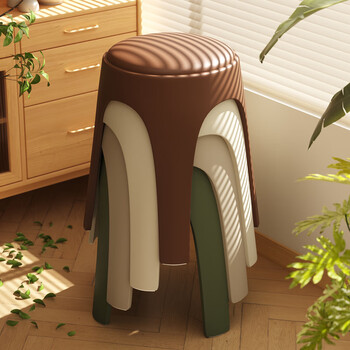Samedream sanmeng plastic stool home thick stackable soft covered round stool for dining table spare high bench middle ages simple chair 4 pack - brown and green elegant net weight 1.85kg same as the main picture no specifications