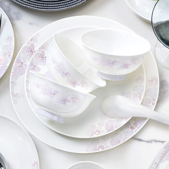 Jingdezhen 2025 new high-end ceramic bowl set simple home gift light luxury bowl and plate set 66-piece set | high-end gift box | free shipping insurance