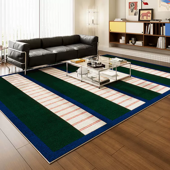Yusenyi bauhaus blue carpet living room washable and erasable color dopamine warm room layout floor mat bed n green and blue squares 140x200cm (suitable for small living rooms)