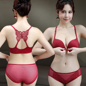 Adore autumn and summer seamless beautiful back underwear new women's small breast push up sexy suit front button bra summer thin style burgundy suit 75b 34b