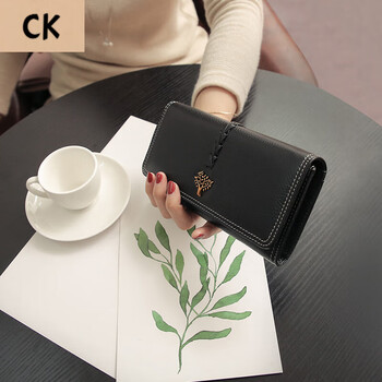 Chling kayan small ck women's bag 2025 new korean version trendy genuine leather two-fold women's wallet folding first-layer cowhide wallet black