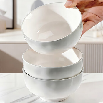 Jiwu forest ceramic rice bowl tableware bowl set household steamed egg bowl noodle bowl simple soup bowl 4.5 inch 4 pack