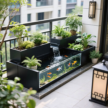 Gongshan courtyard fish pond filtration system balcony terrace landscaping water circulation fish tank fish basin outdoor circulating water landscape flower box custom size - contact customer service