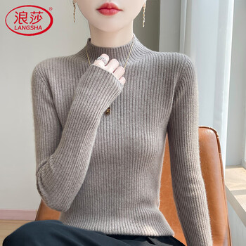 Langsha double-strand thickened close-fitting woolen sweater turtleneck pullover slimming bottoming shirt for women autumn and winter long-sleeved slim inner sweater camel s