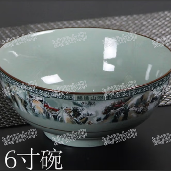 Ancient ai celadon bowls and plates shanhe set large soup bowl noodle bowl jingdezhen ceramic blue and white porcelain soup bowl square plate rice plate fish plate shanhe style 6-inch rice bowl 1 piece