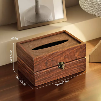 Yusenyi retro high-end tissue box home living room napkin drawer hotel dining room solid wood toilet paper box storage box brown