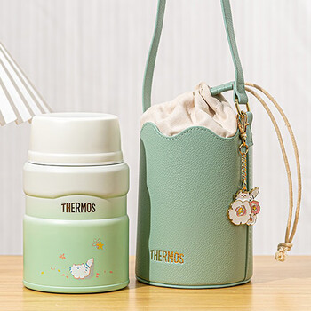 Thermos stewing beaker insulated lunch box insulated bucket 316l stainless steel large capacity stewing jar tremella porridge with spoon green with cup cover tclf_ style 520ml