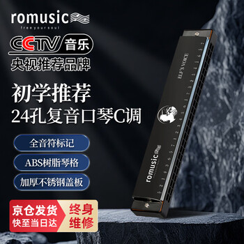 Romusic harmonica 24-hole polyphonic harmonica in c key for beginners (black) student teaching recommendation