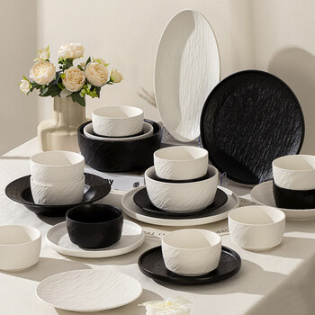 Mystery bowls, plates and tableware set for home use 2025 new high-looking underglaze color bowls and dishes set ceramic bowls housewarming gift double set underglaze color-4 people 18-piece set