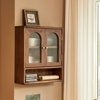 Jphznb wall cabinet teapot cup dustproof storage cabinet wall hanging solid wood north american black walnut wall cabinet