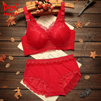 Cat man (miiow) new animal year red bra set push-up side breast underwear women's anti-sagging bra thin/thick red set one size fits all 34/75 size thin 1 cm