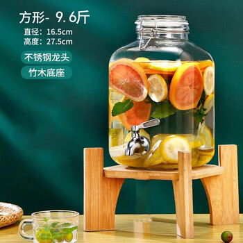 Food grade wine bottle, glass bottle for wine, household wine jar, wine jar, special wine bottle seal, square 9.6 catties + faucet + bamboo base