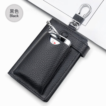 Irfankati 2025 new leather key bag men's key bag car key chain storage bag artifact female card holder two-in-one black