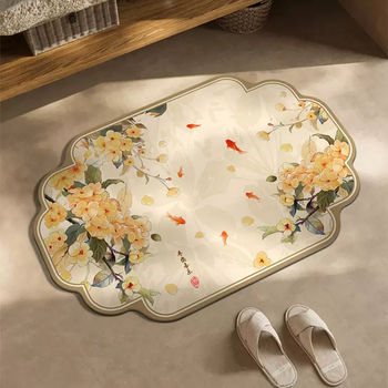 Yusenyi new chinese style bathroom bathroom diatom mud floor mat door washstand non-slip waterproof water-absorbent dirty-resistant soft foot mat classical pond - diatom mud special shaped floor mat 80x120cm (large size available in multiple locations)