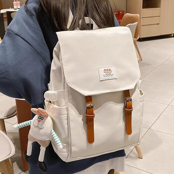 School bag, college student female backpack, large capacity computer bag, casual backpack for junior high school students, 2025 latest model, white, next day delivery from beijing warehouse, no pendants, can hold 16-inch laptop