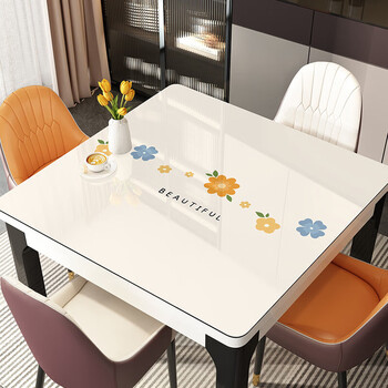Square tablecloth no-wash oil-proof and waterproof square tablecloth soft glass table top protection mat mahjong table mat spring garland-pvc 80*80cm