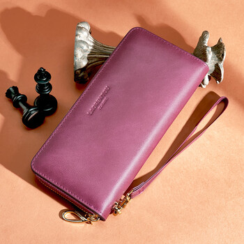 Old man's head cowhide women's wallet large capacity long coin card holder money note holder clutch bag light luxury birthday gift for girls