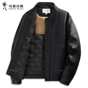 Dances with wolves duck down liner & heat storage graphene lapel leather jacket winter thickened pu leather jacket for men 001 black xl