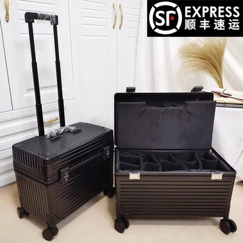 Huatong photography camera luggage top opening aluminum frame trolley captain case short-distance business men's boarding password box star black + camera inner 20-inch tsa code lock + aluminum alloy corner