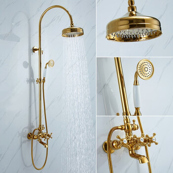 Azos european style golden shower head set mingsu hotel antique hot and cold shower bathroom shower head home a style gold