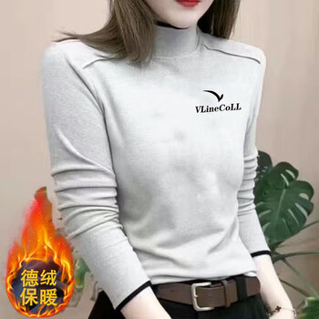 Ouyu autumn and winter double-sided warm brushed german velvet half turtleneck bottoming shirt for women, new long-sleeved slimming and versatile top, oatmeal color coll xl recommended 110-120 pounds