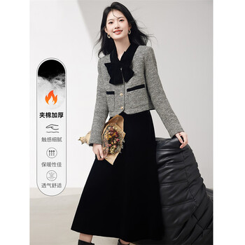 Xinfeiyu xiaoxiangfeng velvet skirt wool short coat two-piece suit for women in autumn and winter, a complete set of high-end and foreign styles for ladies