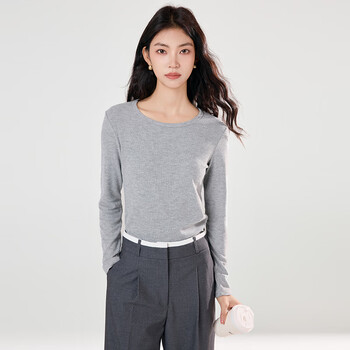 Catman brushed knitted bottoming shirt for women, round neck, inner wear, slim fit, 25 years new autumn and winter long-sleeved t-shirt top