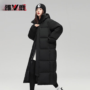Yalu down jacket women's winter 2025 new men and women couples long loose over-the-knee thickened cold and frostproof unisex jacket black s (155) recommended 90-110 catties