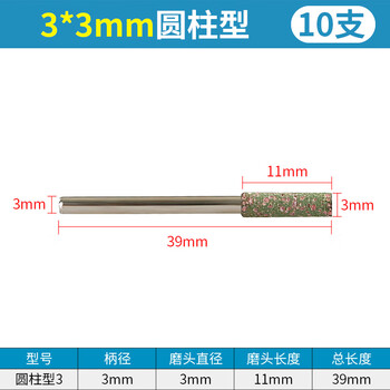 Sesame polishing grinding head rubber grinding head metal stainless steel jade mold polishing rubber wheel 3mm handle grinding rod cylindrical 3*3 (10 pieces)