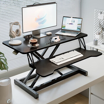 Ozark lift workbench computer lift bracket standing office desk learning computer desk pneumatic stepless lift-black table double layer 80cm