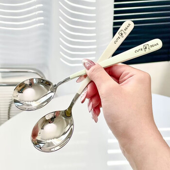 Kamanpai 316l stainless steel thickened cute soup spoon internet celebrity spoon food grade spoon adult round spoon korean household spoon dilian official cream white korean spoon - cowardly dog upgraded version thickened and durable - not easy to rust / one pack