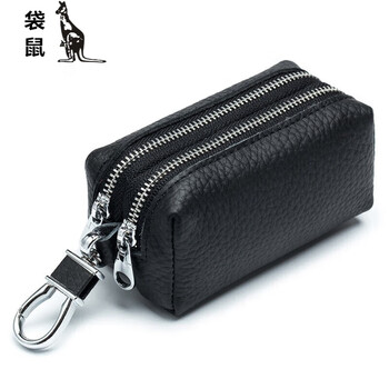 Kangaroo light luxury style large-capacity key bag double-layer soft men and women multi-functional card bag coin purse key bag home first layer black