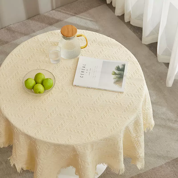 Yusenyi tablecloth is light luxury and high-end, cotton and linen, white, french birthday arrangement, small round table, rectangular stall coffee table, beige three-dimensional pattern, 130x230cm, suitable for long table