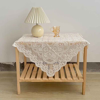 Centroid primary color lace hollow white lace tablecloth square ins retro coffee table cloth bedside table sofa refrigerator cover white lace 60*60cm