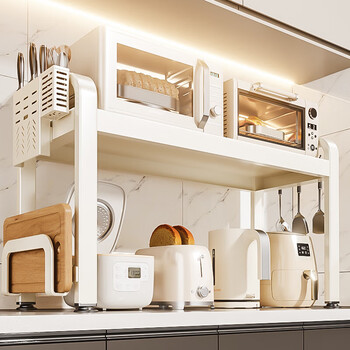 Benwang (bw) kitchen microwave oven storage rack household multi-function rice cooker storage rack countertop multi-layer electrical appliance oven storage rack milk white-90cm double layer luxury fully equipped (knife holder + chopstick bucket + cutting board holder)