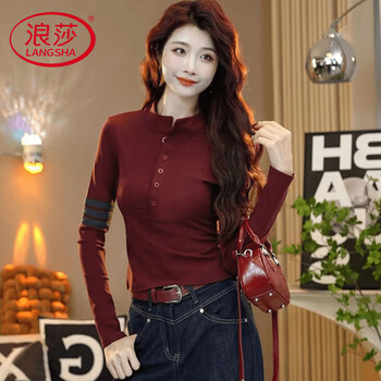 Langsha long-sleeved t-shirt women's autumn and winter 2025 new trendy and versatile western-style bottoming shirt with inner and outer tops ankola red s