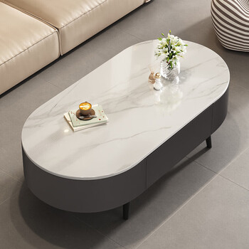Small craftsman material slate coffee table living room household small apartment simple floor-standing tea table internet celebrity high-end oval coffee table 120 gray