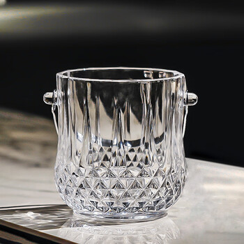 He jiagong light luxury household ice bucket creative transparent ice storage bucket large capacity thickened crystal glass ice bucket light single aobo portable ice bucket (ice clip included)