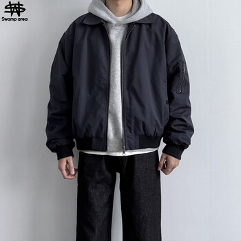 Swamp area flight jacket men's autumn and winter american short fashion baseball uniform spring handsome style jacket swc261 navy blue l