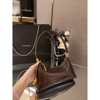 Chrehe&kulrsmyfsnh oily wax leather crescent bag for women 2025 new niche armpit bag single shoulder crossbody bag hand bag mocha coffee