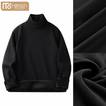 Modal ultra-thick silver fox velvet warm turtleneck autumn and winter long-sleeved t-shirt plus velvet thickened top with base layer for men, turtleneck-black s 90-105 catties