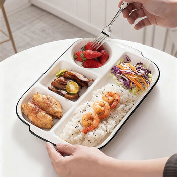 Jiwu forest ceramic fat-reduced separated dinner plate fast food plate student lunch box divided confinement tableware one person food plate breakfast plate
