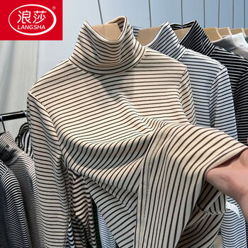 Langsha double-sided german velvet turtleneck bottoming shirt for women autumn and winter 2025 new velvet thickened striped long-sleeved t-shirt warm tops apricot s