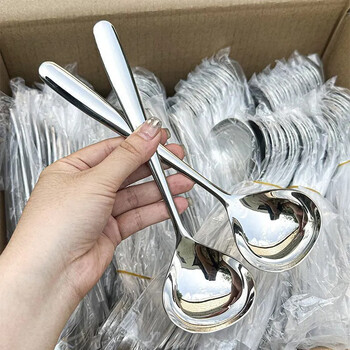 Dl fat dong lai's same stainless steel spoon adult drinking soup spoon thickened long handle household kitchen seasoning porridge spoon large stainless steel big head spoon 2 pieces