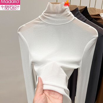Modal black turtleneck mesh bottoming shirt for women 2026 new solid color slim fit inner thin gauze sexy lace top pearl white s