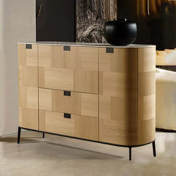 Pay homage to italian minimalist solid wood sideboard, italian retro wine cabinet, multi-functional tall storage cabinet, antique style entrance cabinet, calacatta marble countertop 145*40*100cm