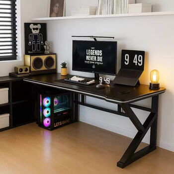 Banyuyaju computer desk desktop e-sports table and chair bedroom office desk simple table workbench student home desk study table exclusive for e-sports room丨single table cool black 80cm (arc surrounding desktop) quality guaranteed first come first served