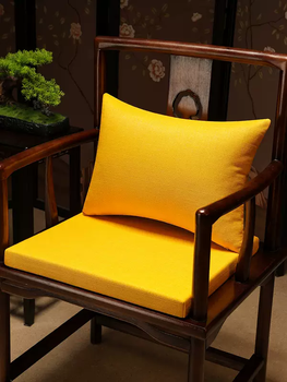 Yusenyi new chinese style cushion chair cushion solid wood non-slip mahogany sofa tea chair cushion dining chair cushion seat cushion tea table plain yellow (3cm without edge) 45x45cm single pillow with core
