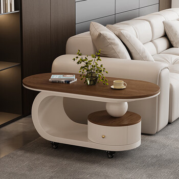 Shaper light luxury slate sofa side table movable small apartment living room home coffee table high-end 2025 new cart apricot frame apricot cabinet + solid wood walnut color length 80*width 40*height 45cm